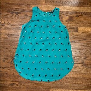 BANANA REPUBLIC Teal Sleeveless Bird Print Women's Top